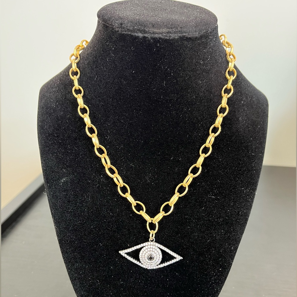 Evil Eye Pendant Necklace with Gold Chain Rhinestone Eye Pendant 18 in